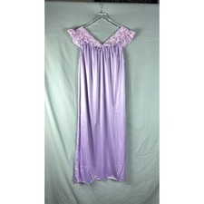 Vintage Shadowline Long Nightgown Womens A8/B0 Purple Floral Lace Trim Tie Front