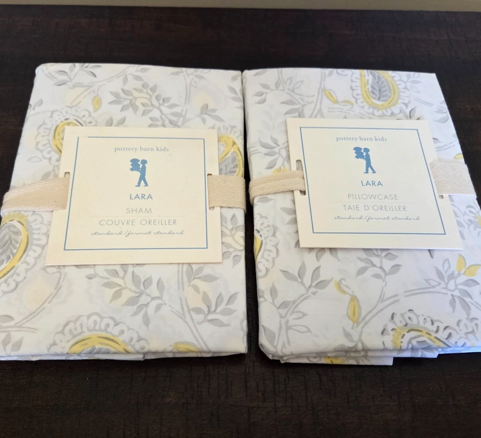 Pottery Barn Kids TARA Standard Pillow Sham and Pillowcase NEW Paisley Yellow - Image 2 of 4