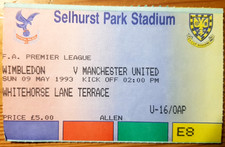 1993 Wimbledon V Manchester United Match Ticket Stub Premier League - rare