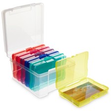Photo Storage Box - 4 x 6 in Clear Plastic 6 Multicolor Inner Cases - Snap-...