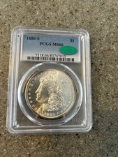 2- 1880 S PCGS MS 66. San Francisco USA Silver Morgan Dollar Uncirculated