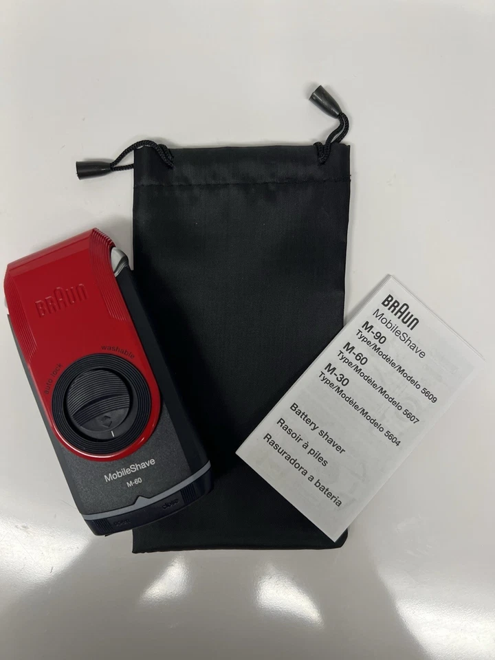 ¡NUEVO! Braun M60 Mobile Shave ROJO Afeitadora de Bolsillo de Viaje Bolsa de Bonificación ¡ENVÍO RÁPIDO GRATUITO! Foto 2 de 4