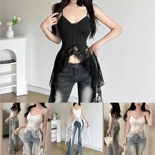 Lace Accented Ruffled Vest for Ladies Irregular Slim Fit Summer Fashion