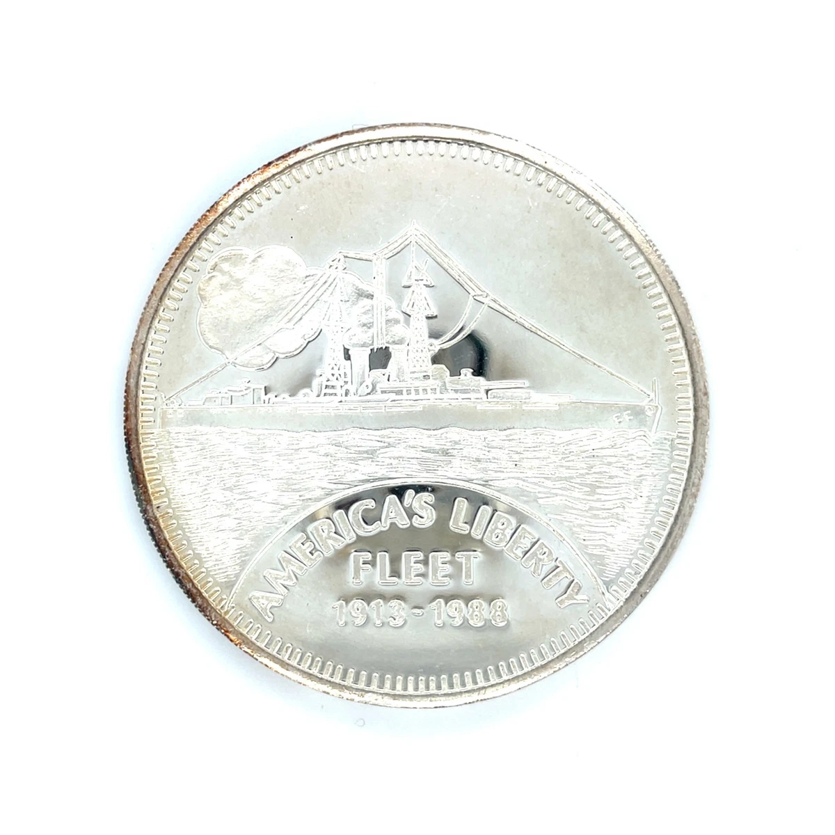 1988 América Libertad Flota Acorazado Barco Militar Moneda De Plata De 5 Oz