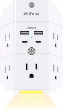 Surge Protector Outlet Extender - with Night Light, 2A2C No PD, White