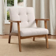 CANMOV Modern Accent Chair with Rolled Arms and Wood Legs Armchair livingroom