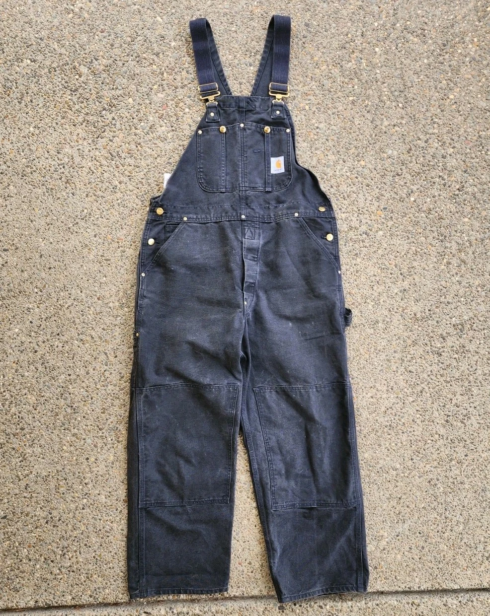 Vintage Carhartt Traditional Duck Bib Overalls R01BLK Size 38×28 USA Double Knee