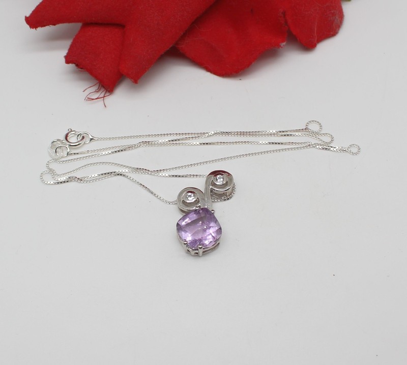 Sterling Silver Amethyst TGGC 4.36g 18" Necklace  CAT RESCUE