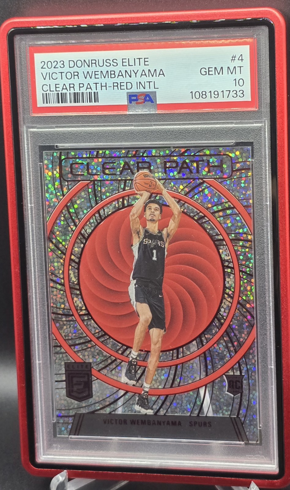 Victor Wembanyama PSA 10 RC 2023 Panini Elite #4 Clear Path Red Rookie. (POP 10) view 1