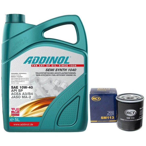 MotoröL Set 10W-40 Addinol 5 Liter + ÖLfilter SM 113 FüR Citroen Fiat Peugeot-image