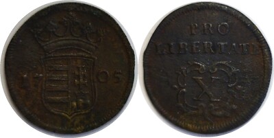 1705 Hungary 10 Poltura Ferenc Rokoczi II 1703-1711 Extra Fine Details KM# 264.1
