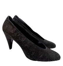 STUART WEITZMAN for Mr. Seymour 8.5 Heels Pump Topographic Black Suede Vtg
