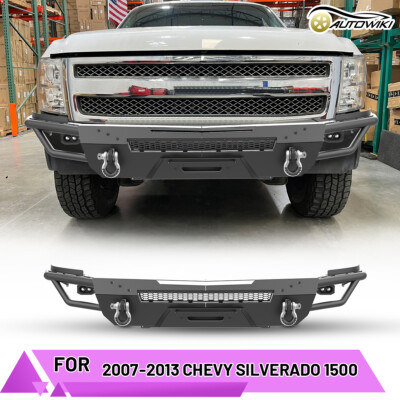 Front Bumper+Winch Plate For 2007-2013 Chevy Silverado 1500 w/D-Rings+Pot Lights