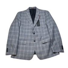 Tommy Hilfiger Conrad Sport Coat Mens 42S 42 Light Blue Plaid Stretch NEW 295