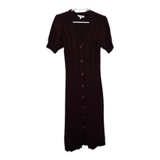 Gilli Cable Knit Button Front Sweater Midi Dress Brown Small
