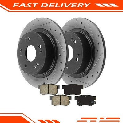 Rear Black E-Coating Brake Rotors and Ceramic Brake Pads For Honda Accord 5 Lugs