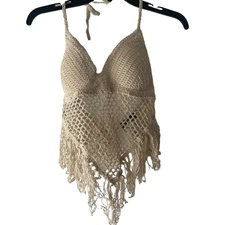 Sans Souci Women's Size Medium Cream Coastal Crochet Halter Top