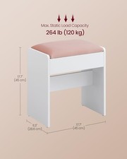 VASAGLE Dressing Table Stool,Upholstered Makeup Stool,Matte White and Jelly Pink