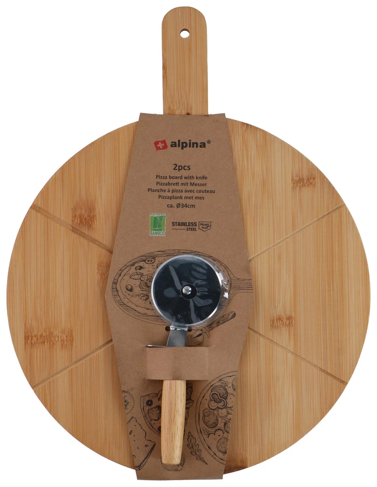 alpina Planche à Découper Pizza Ustensiles de Cuisine en Bois - Plateau Bambou a - Photo 3/3