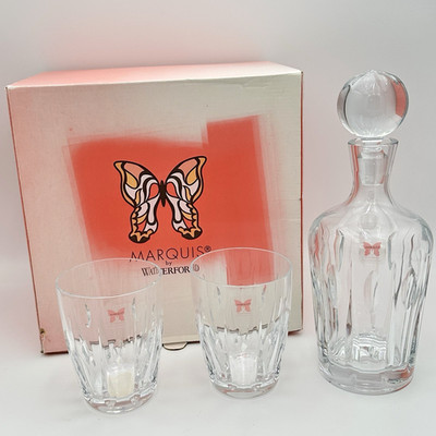 Waterford Marquis Sheridan Czech Crystal Decanter & Two Old Fashioned Glasses