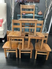 Vintage Solid Oak Wood Child's Elementary School Chair Rustic Sturdy 22” Tall