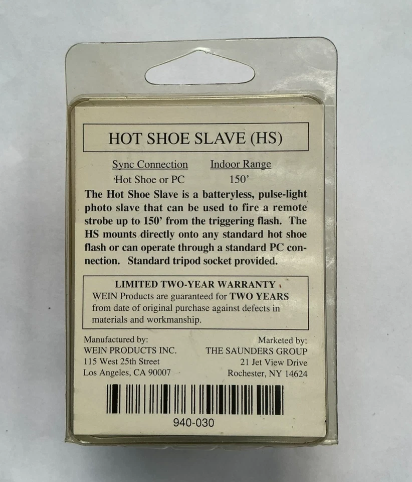 Wein Flash Hot Shoe Slave (HS) ~ 940-030 ~ 150' Range ~ Camera HS / PC Sync - Image 2 of 2