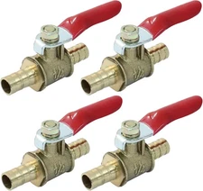 Waziaqoc 4 Pcs 5/16 Inch Hose Barb Ball Valve, Mini Brass Shut Off, 