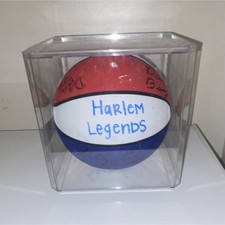 Baden Autographed Harlem Legends Basketball Red White Blue in Display Case