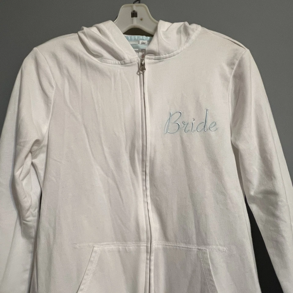 Gilligan & O'Malley BRIDE Hoodie Sweatshirt Blue Embroidery Full Zip Pocket - Image 3 of 4