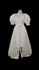Vintage'80s White Lace Wedding Dress Knee-length Mod GoGo Plus Size