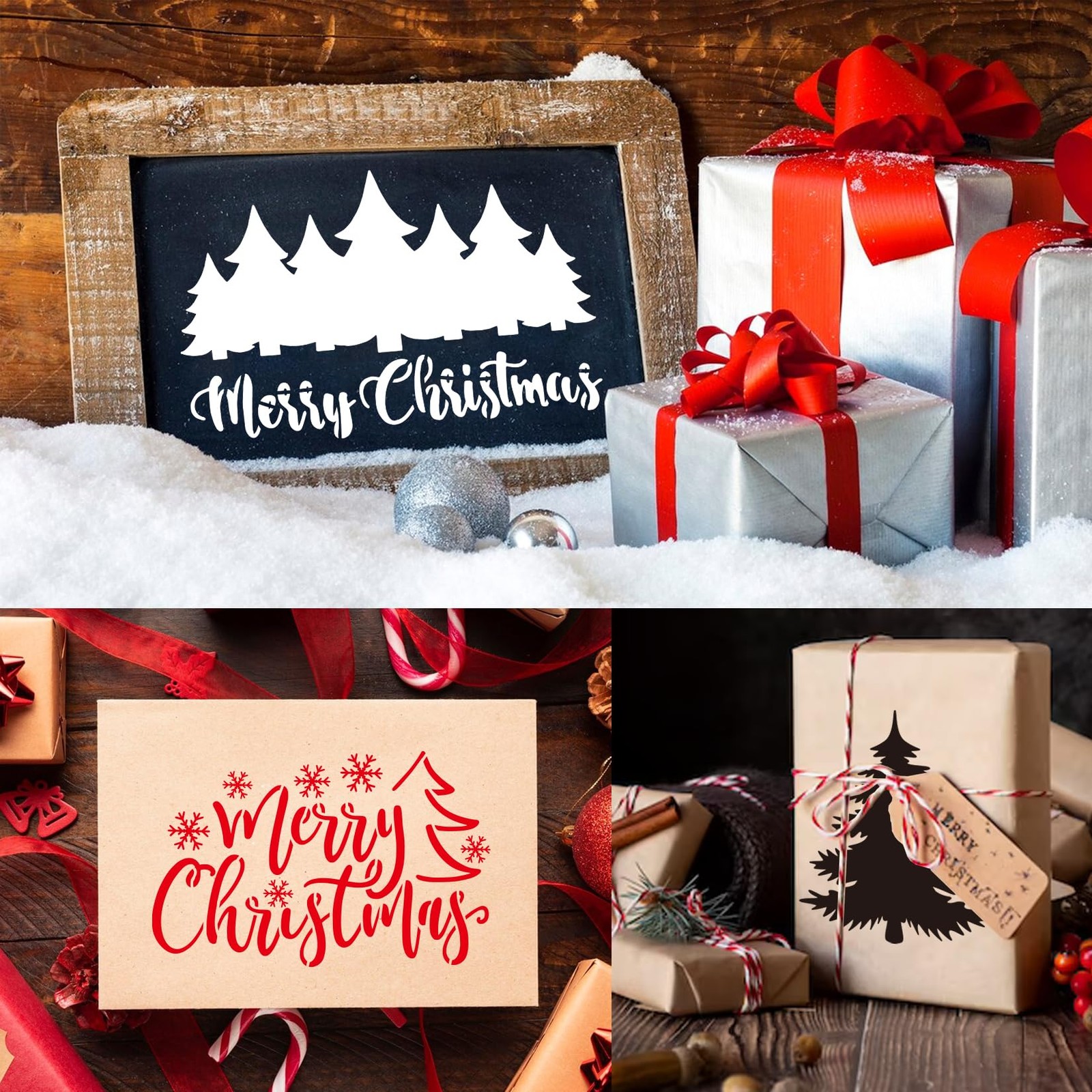 12 PCS 6x5 inch Christmas Tree Stencils for Painting Reusable Holiday Craft