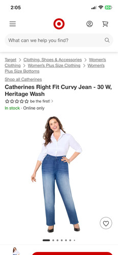 Catherines Sz. 30W Right FIT Moderately Curvy Blue Denim Jean NWT