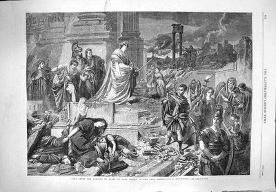Alter antiker Druck 1862 Szene Nero brennendes Rom Internationale Ausstellung 19.