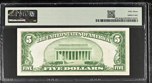 1928B US $5 Dollar Federal Reserve DALLAS Dark Green PMG 53 - Image 2 of 2