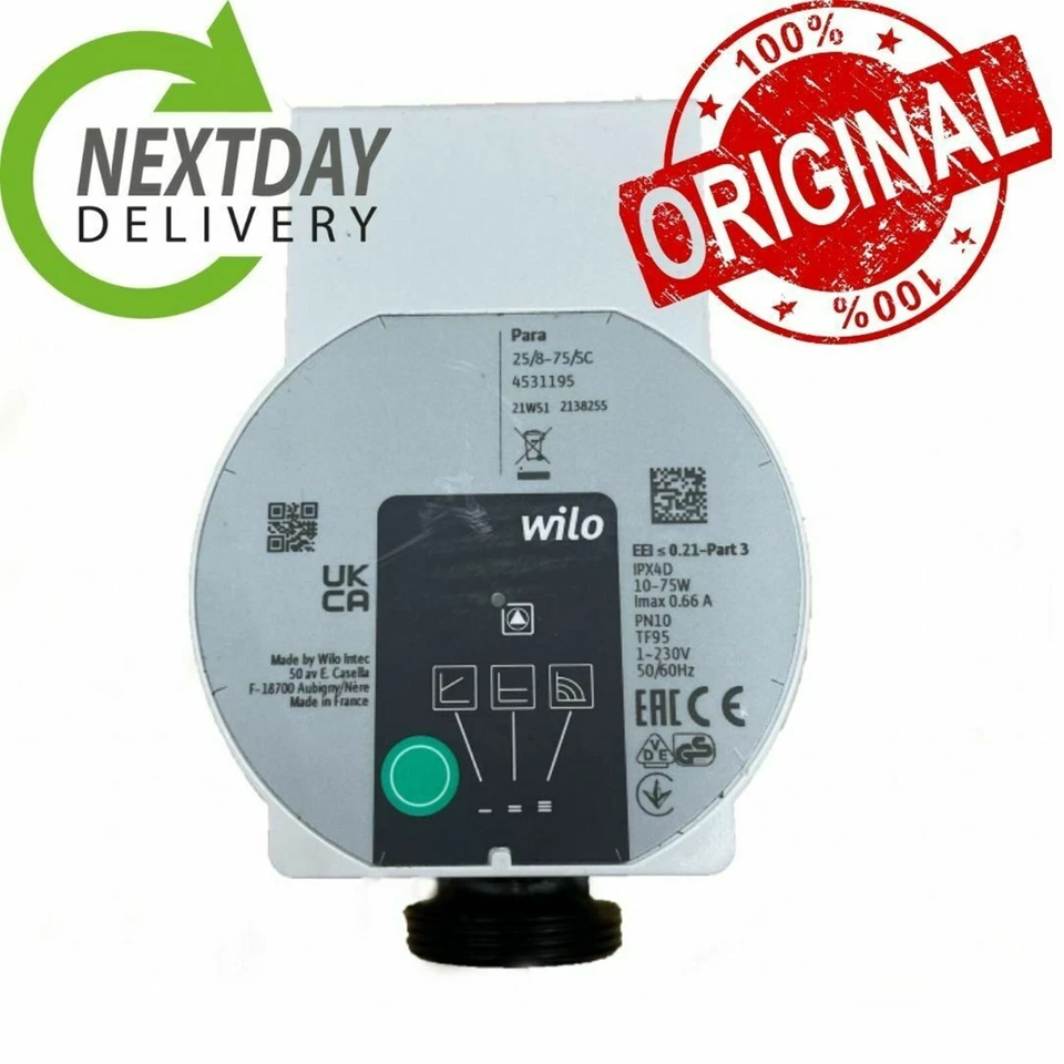Wilo 1½" PARA 25/8 - 75/SC A Rated 8 Meter Underfloor Heating Pump 130mm " NEW " - Image 3 of 3