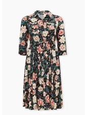 Torrid Floral Challis Self Tie Button Front Midi Shirt Dress Black 4X #39363