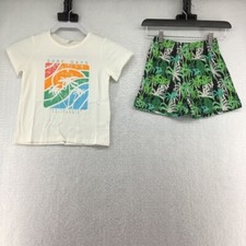 Surf Days Venice Beach PATPAT Boys T-Shirt And Shorts Set Green Hawaiian 5-6 New