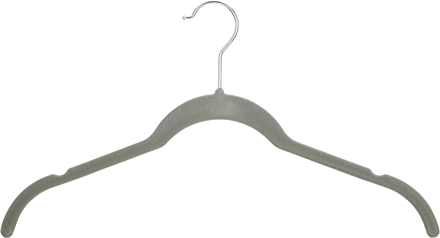 Slim, Velvet, Non-Slip Shirt Clothes Hangers, Gray/Silver - Pack of 30