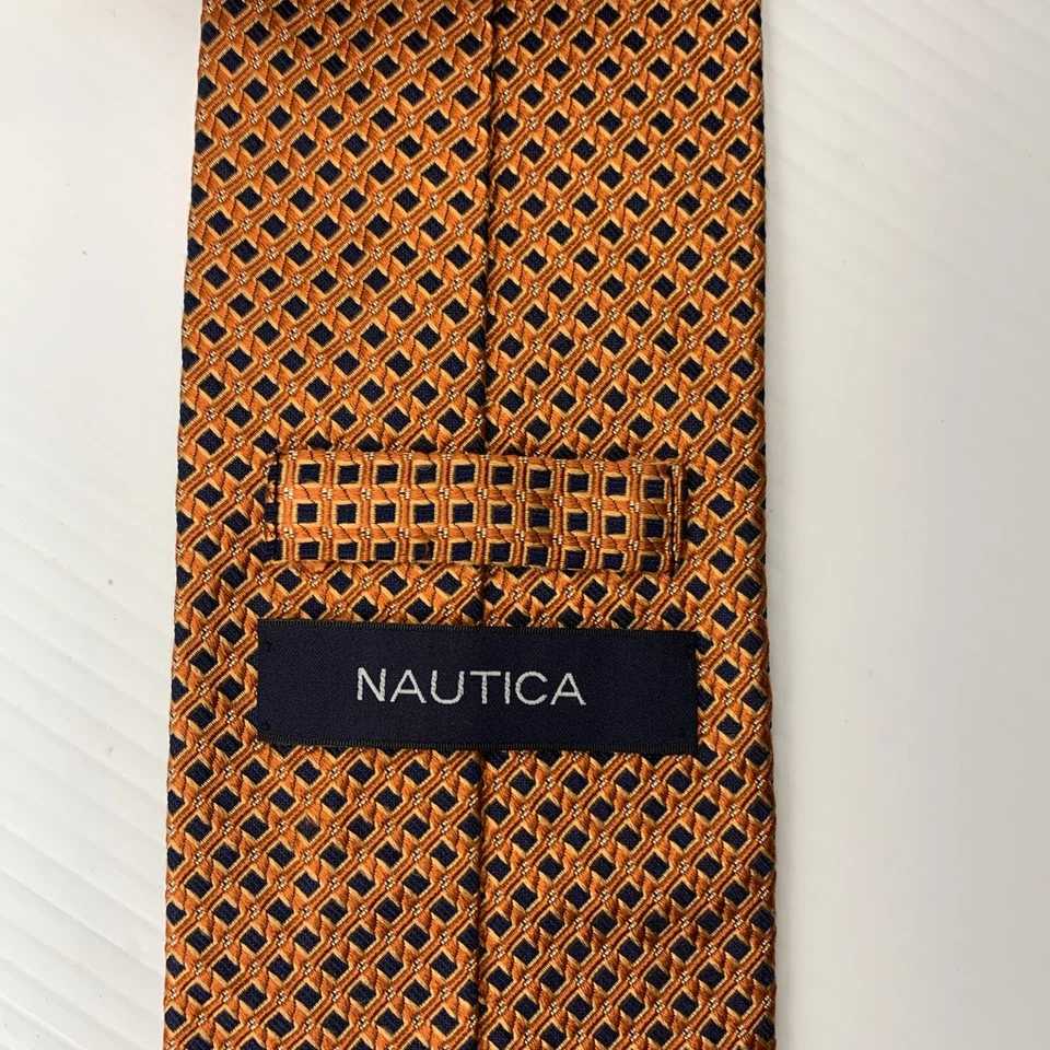 Corbata de seda jacquard NAUTICA para hombre talla 3,5" x 58" naranja azul foulard corbata iglesia Foto 4 de 4
