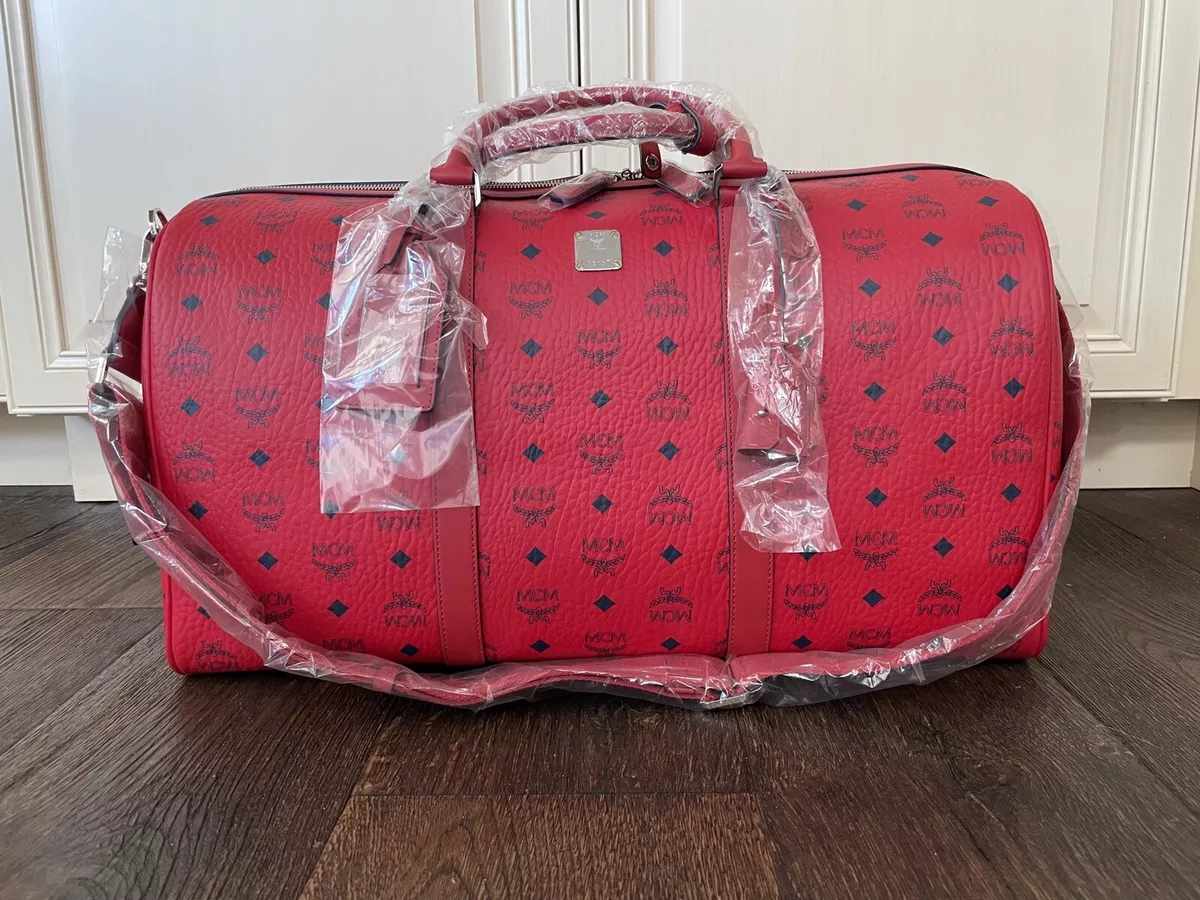 Red Leather Duffle Leather Weekender Bag Monogram Duffle 