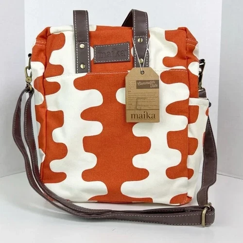 MAIKA Echo Tangerine Print Canvas Commuter Tote Laptop Tablet Crossbody Bag