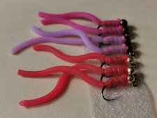 7 TUNGSTEN Squirmy Worms BLOODWORM Grayling Trout  Size 10