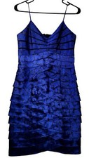 Eliza J Women Blue Black Tiered Layered Cocktail Dress Sz 8P Spaghetti Strap Zip