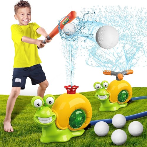 Water Sprinkler Baseball Toy for Kids Outdoor Play, 360° Roating Spray Water