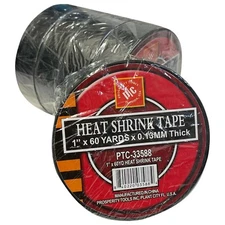 Black Heat Shrink Tape 1" x 180' (60 Yards) x .13 MM - Choose 1 Roll or 5 Sleeve