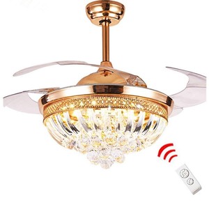42 Crystal Invisible Ceiling Fan Light Remote Led Chandeliers