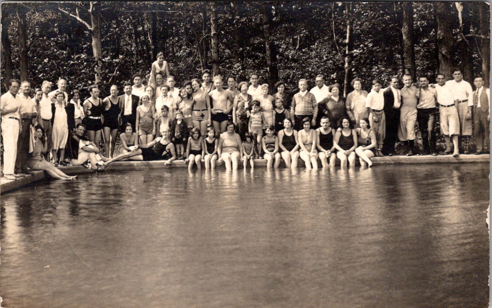 Vintage RPPC Postcard Group of People Gathered Outdoors at Swimming Pool   23164