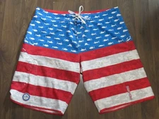 Mens Pelagic American Flag Board Shorts Fishing Size 38 Sharkskin Cargo Fish