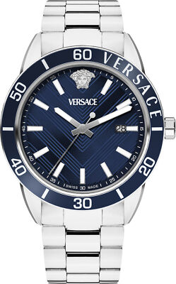 Versace VEYCA0424 Greca Urban blau silber Edelstahl Herren Uhr NEU