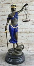 Hot Cast Bronze Sculpture Lady of Blind Justice Scales Sword Marble Nude Figure